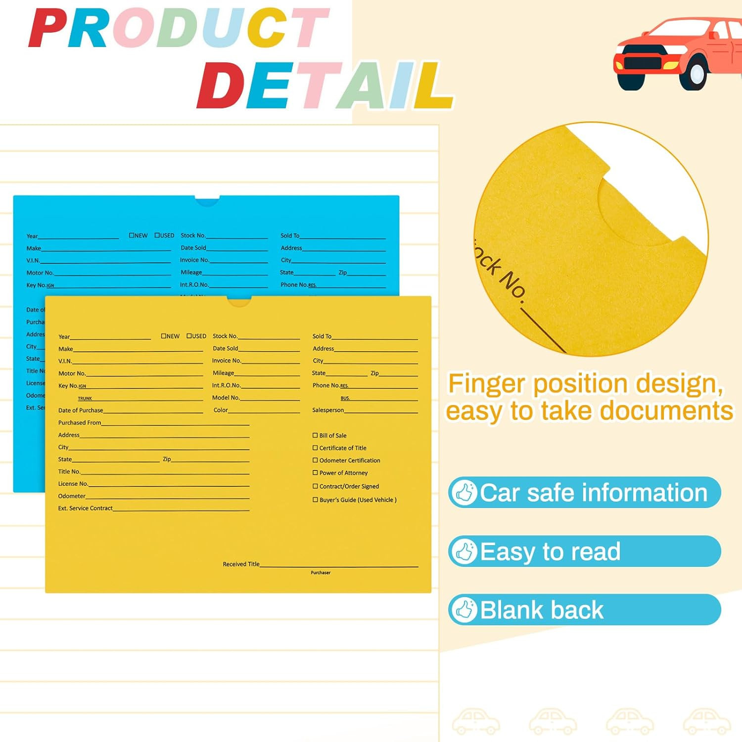 120 Pcs 9 X 12 in Vehicle Dealer Jackets for Car Sales 32Lb Colored Printed Deal