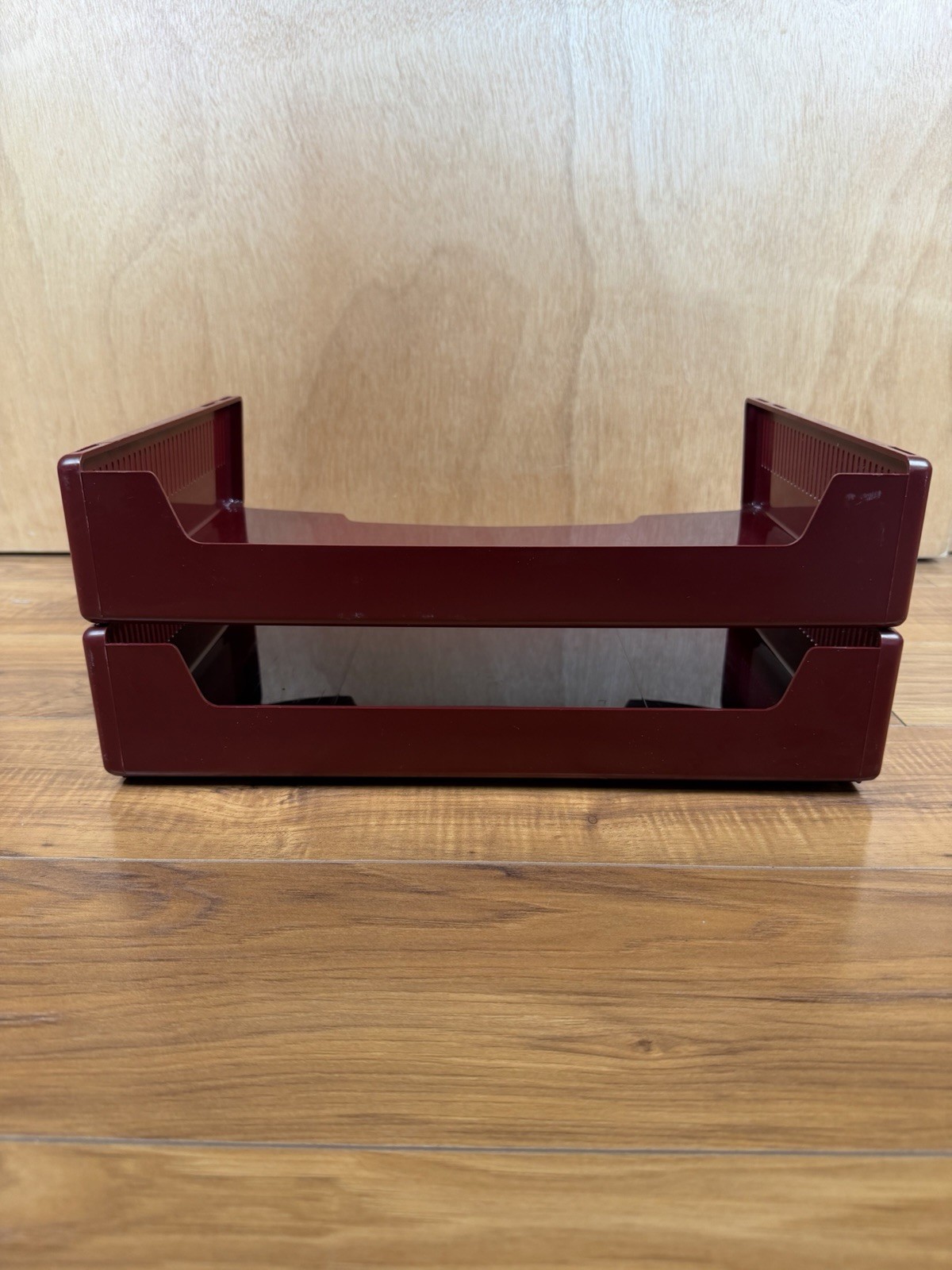 VTG 80s Tenex Stack On Desk Letter Paper Trays Maroon Burgundy MCM Organizer USA