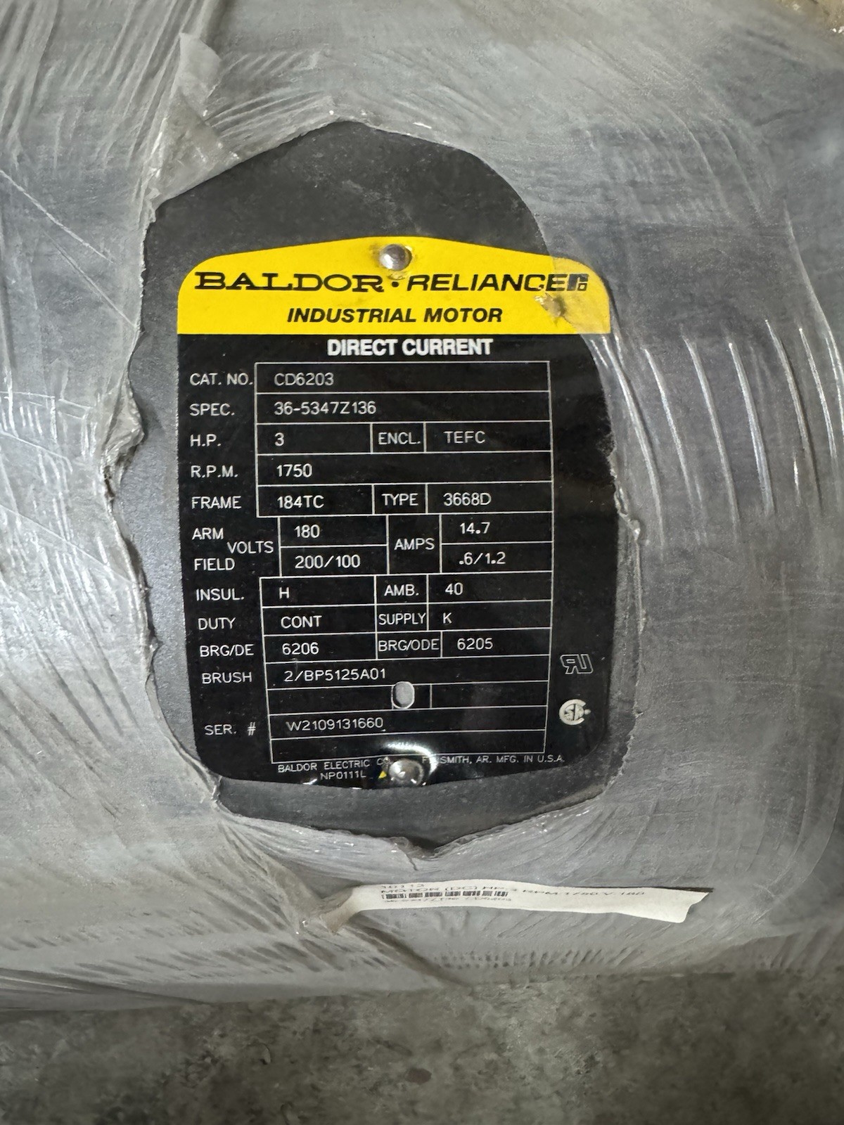 NEW- Baldor CD6203 3HP 1750RPM