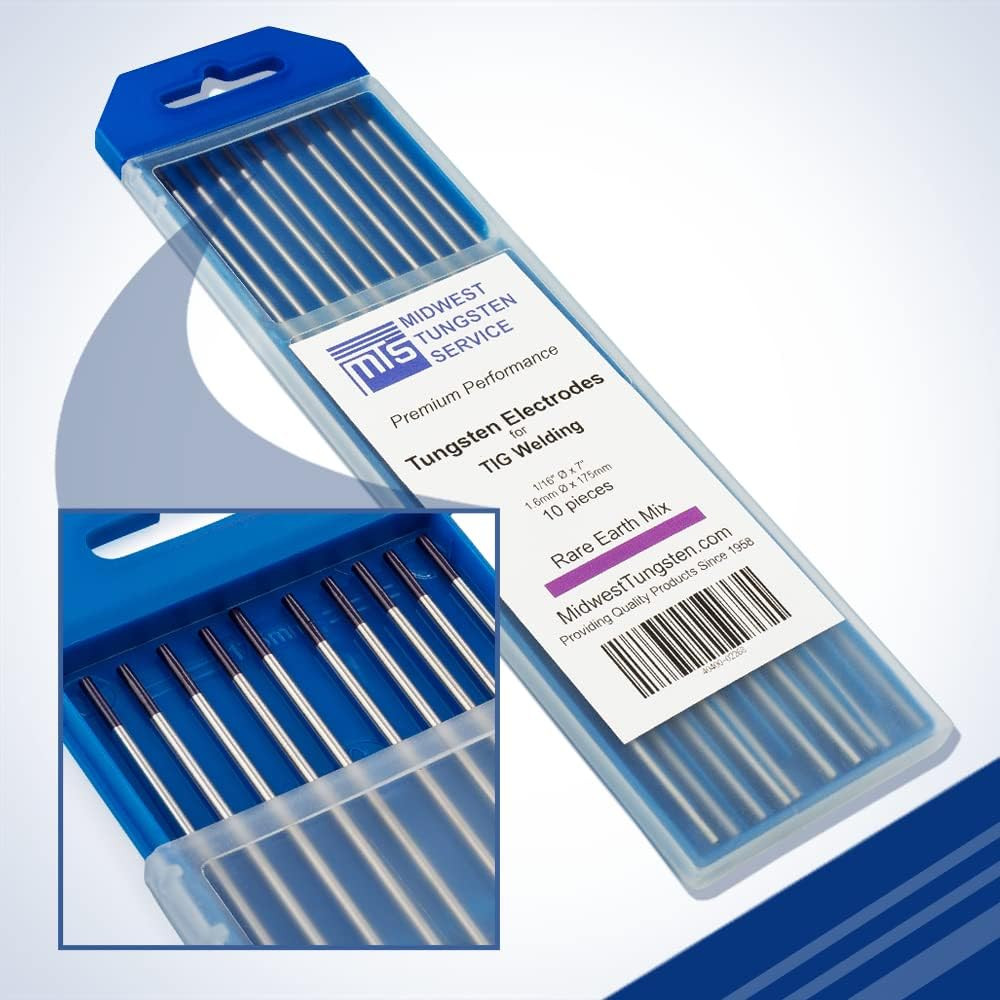 TIG Welding Tungsten Electrodes 10-Pack (Purple – Rare Earth Blend (EWG), 1/16″)