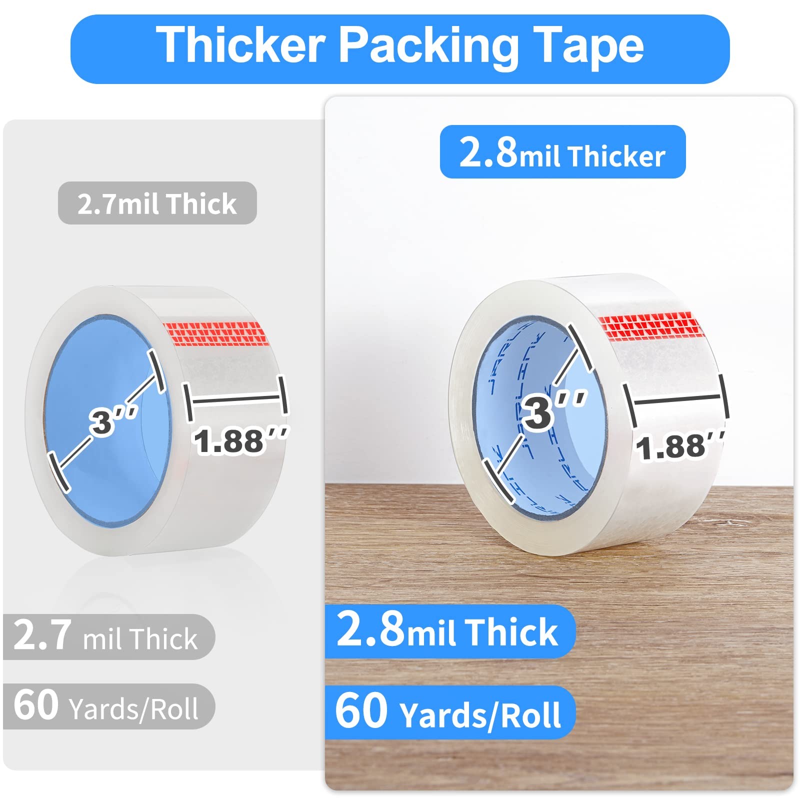 JARLINK Clear Packing Tape (24 Rolls), Heavy Duty Packaging Tape for Shipping Pa