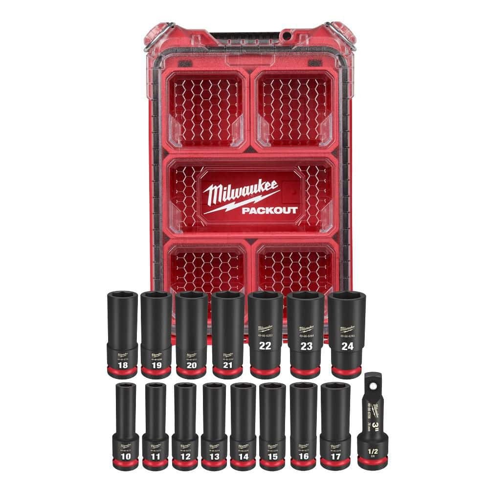 Milwaukee SHOCKWAVE 1/2″ Drive Metric Deep Well Socket Set 16-Piece