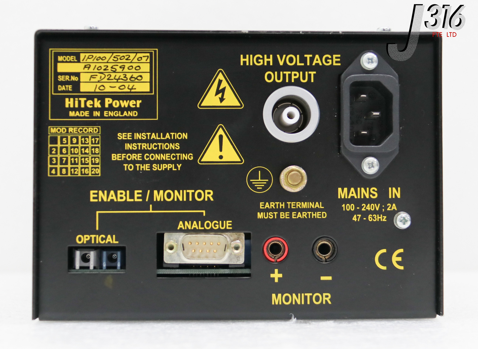 34371 HITEK POWER ION PUMP SUPPLY IP100-502-07 A1025900