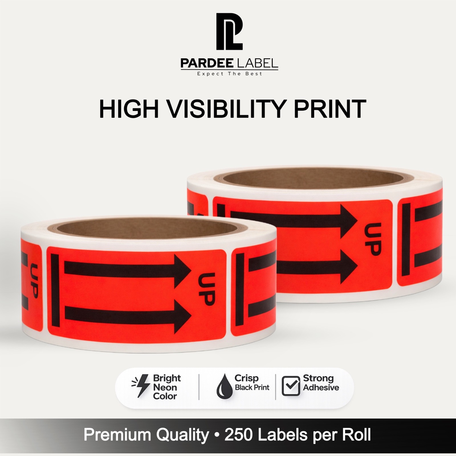 Arrow Up Stickers Neon Red 1” x 3” 250 Labels per Roll