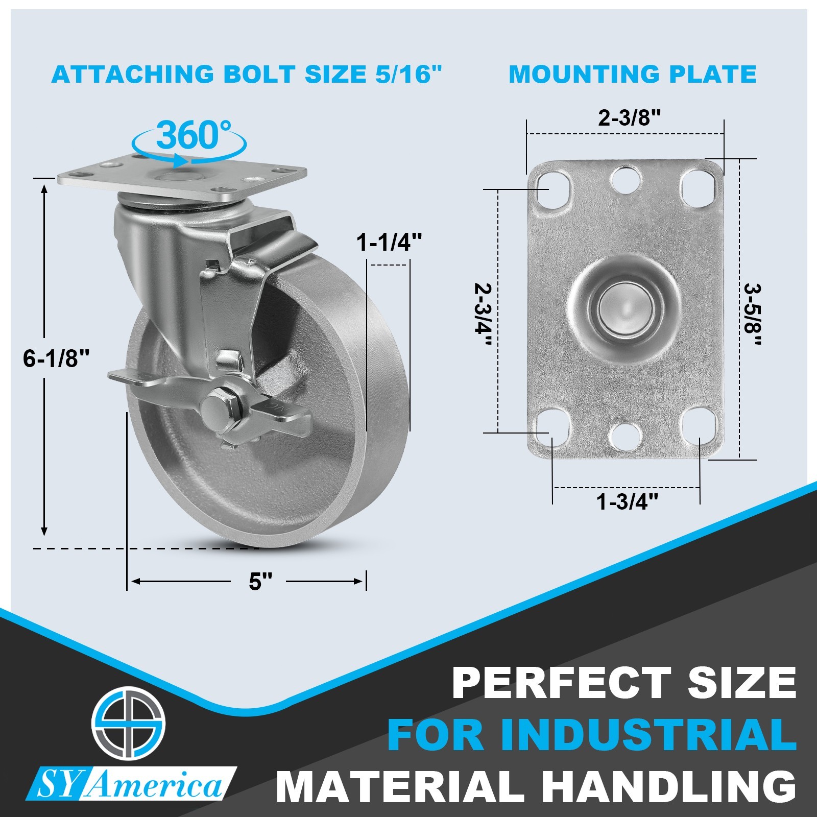 5 inch Industrial Casters- Semi Steel Cast Iron Swivel CastersCapacity500-2000LB