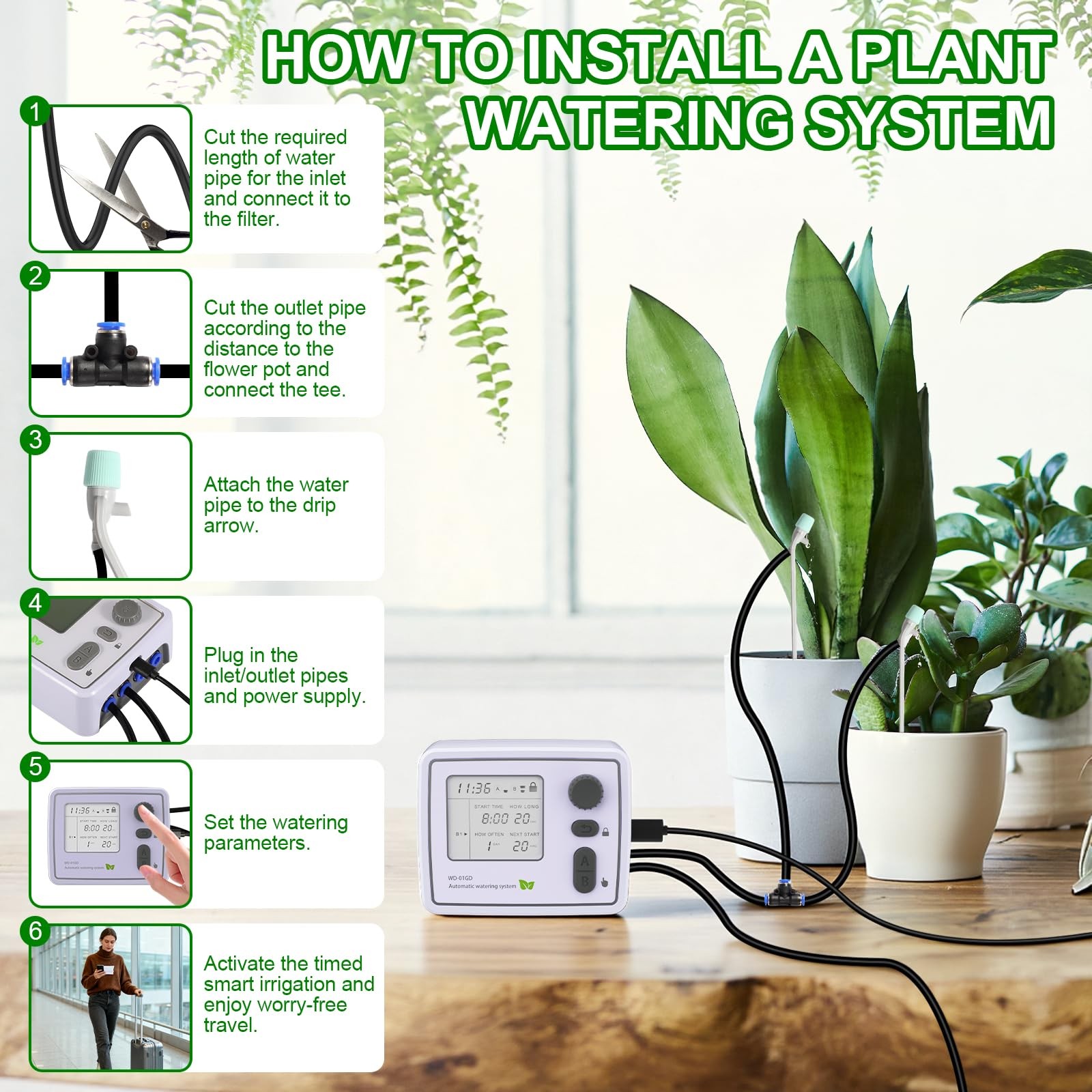 Dual Channel Automatic Watering System, Timer Drip Irrigation Kit for 20 Pott…