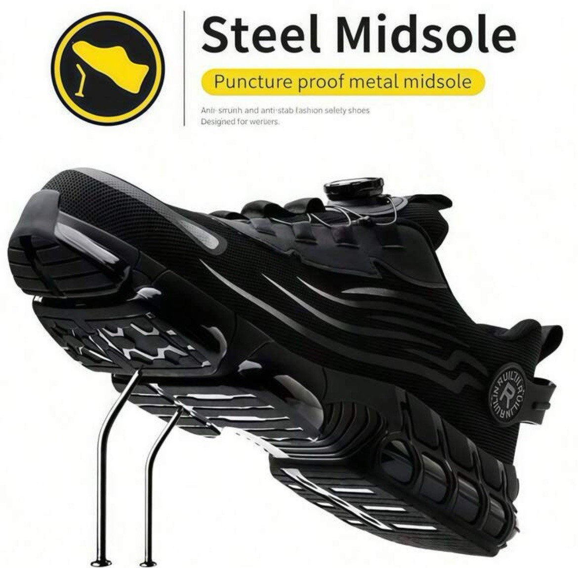 RUNRUILIN Anti-Slip Puncture Proof Steel Midsole Safety Work Shoes Gray/Black