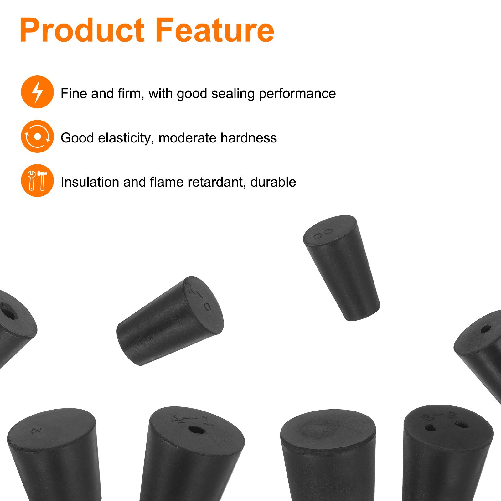 6Pcs 2-Hole Rubber Stopper Tapered Seal Tube Stopper Plug 24x18x25mm Black