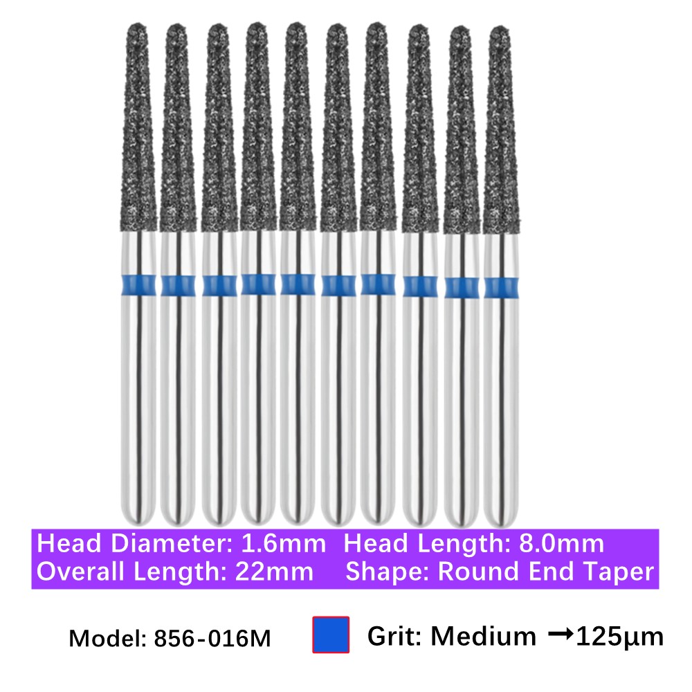 10/pk Dental FG High Speed Diamond Burs Round End Taper Bur 856-016M Medium Grit