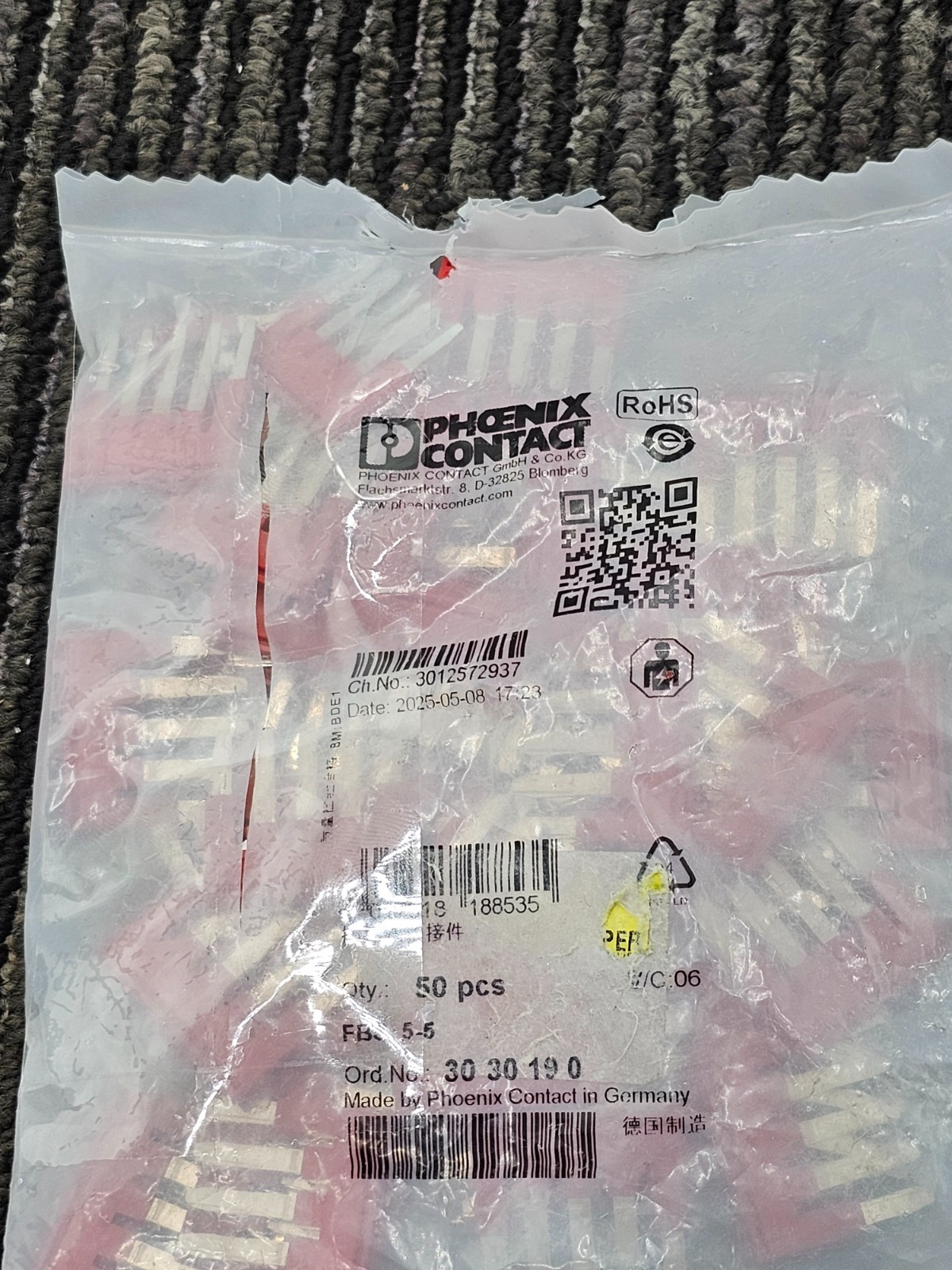 (QTY 50) PHOENIX FBS 5-5 3030190 Plug-in Bridge 5 Position 5.2MM Pitch Red