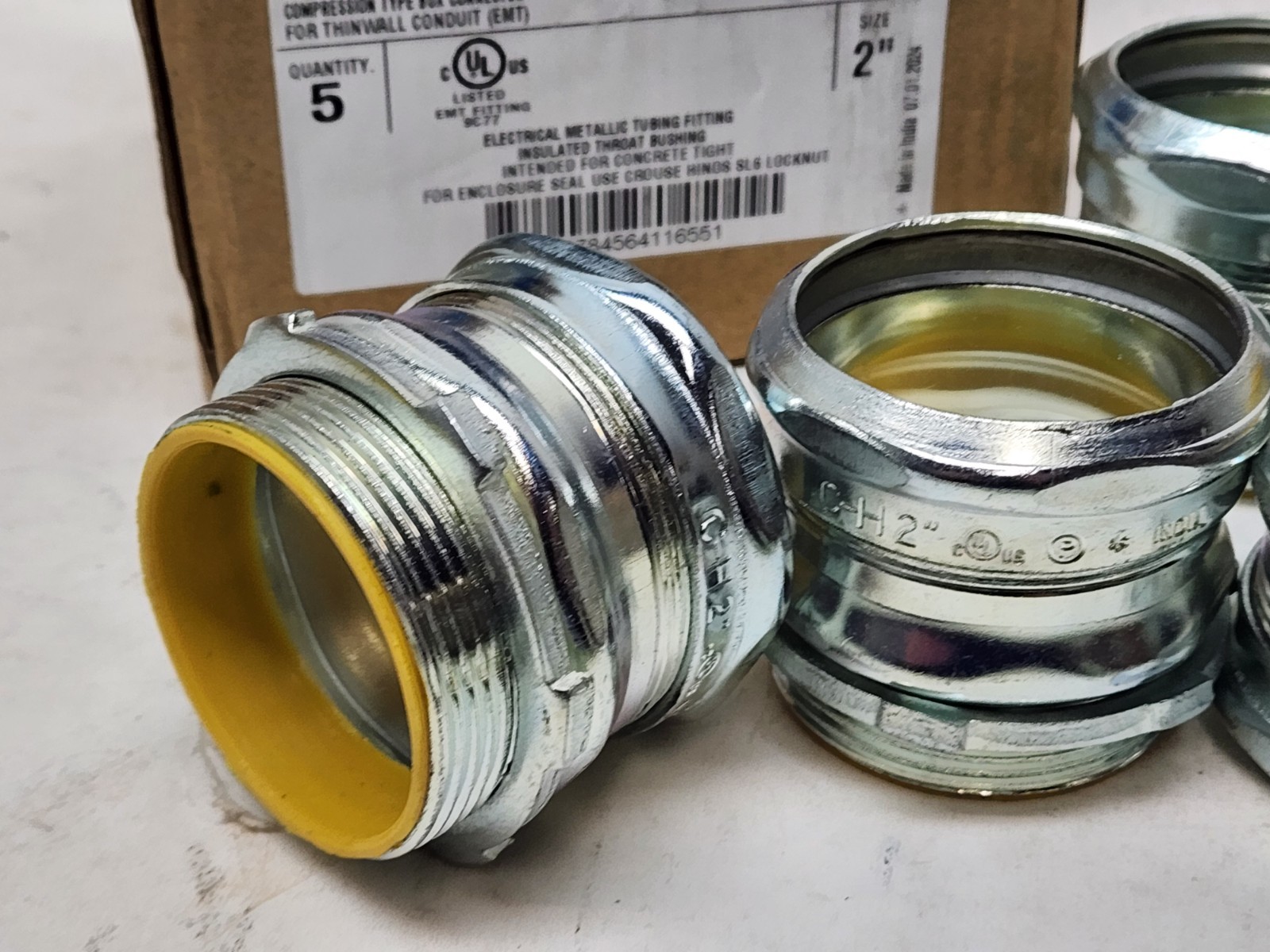 5 pcs NEW Eaton Crouse-Hinds #1655 2in EMT Compression Box Connector for Conduit