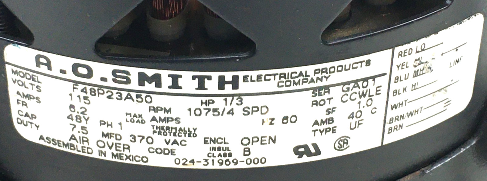 A.O. SMITH F48P23A50 Blower Motor York 024-31969-000 1/3HP 115V used #MB561