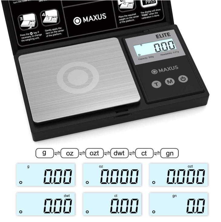 MAXUS Pocket Gram Scale 500g x 0.01g with Tray & Tare Function