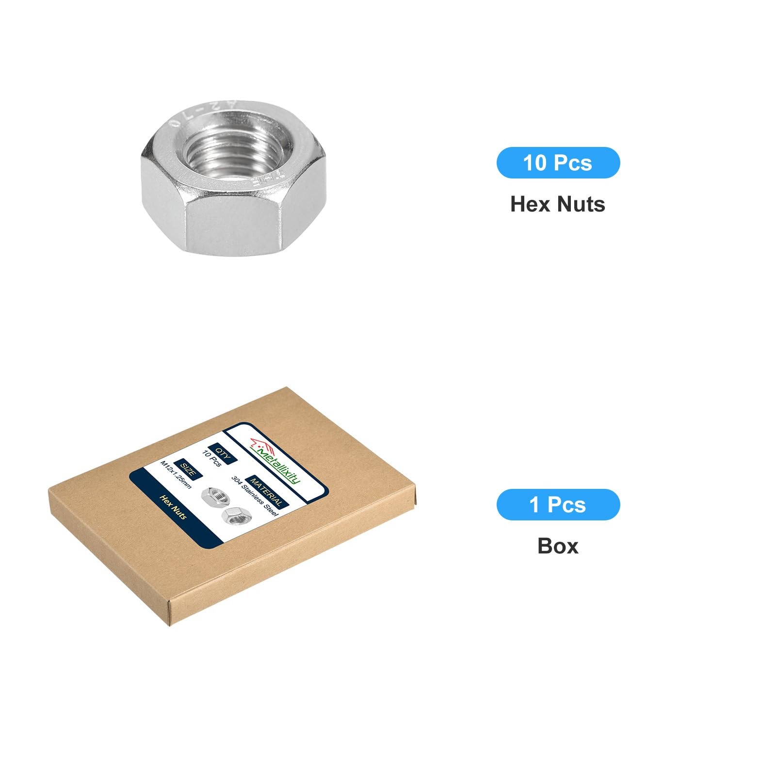 METALLIXITY Hex Nuts M12x1.25mm 10Pcs, 304 Stainless Steel Metric Fine Thread…