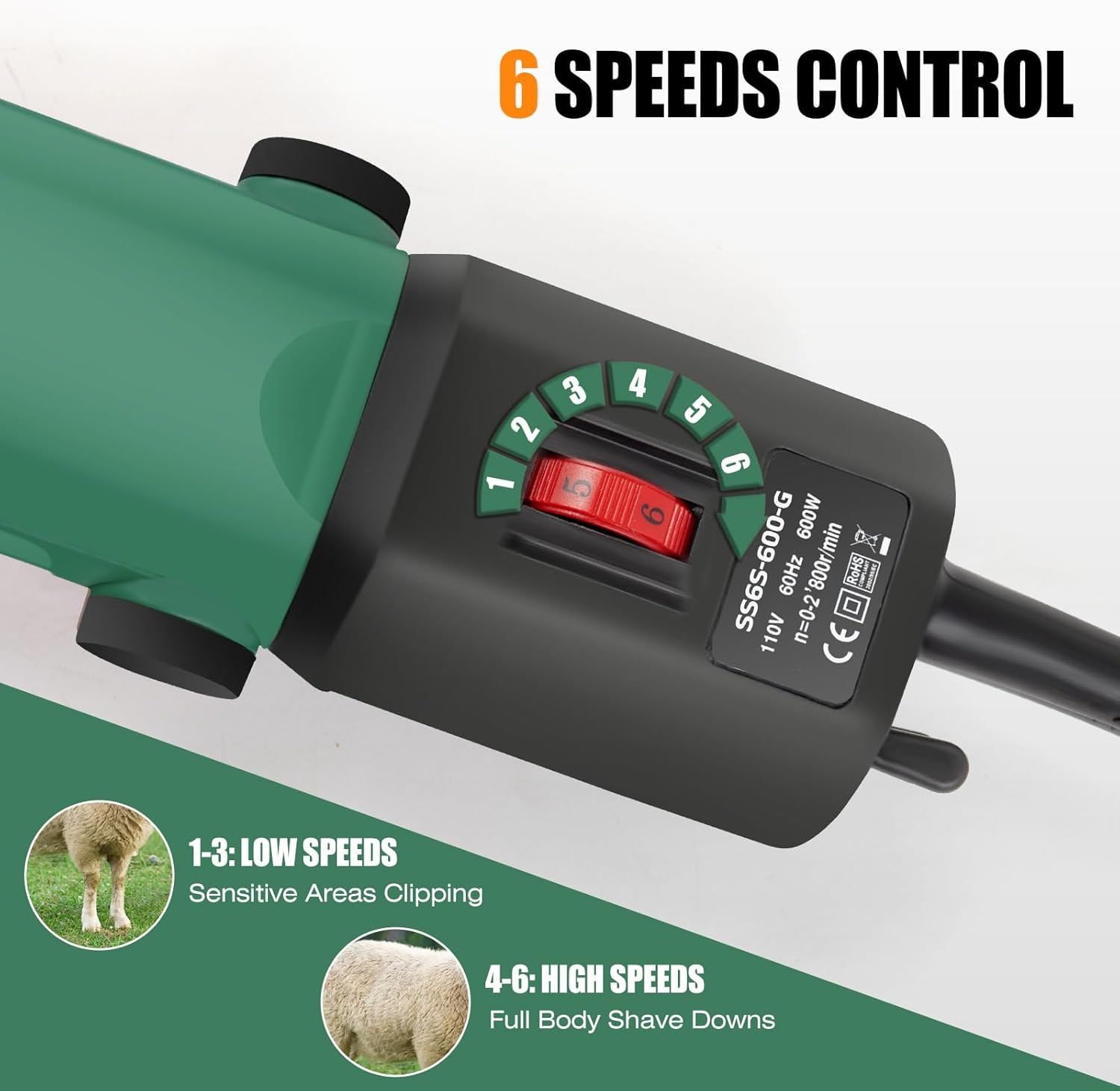 Sheep Shears, 600W Professional Heavy Duty Sheep Clippers, 6 Speeds