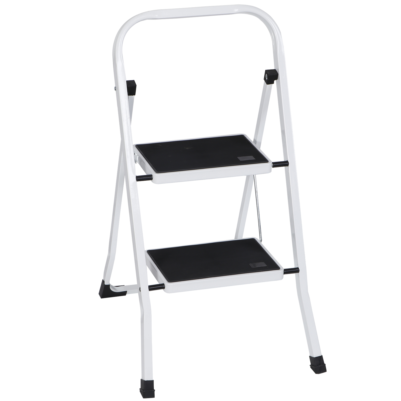 2 Step Ladder Folding Steel Step Stool Wide Anti-slip Pedal 350Lb Capacity White
