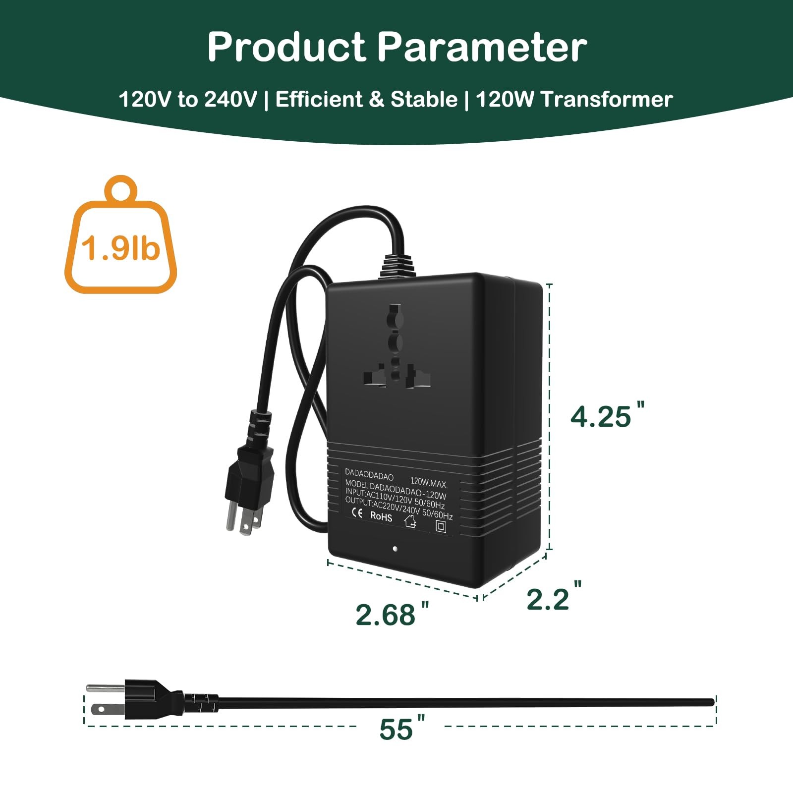 120Watts, Voltage Converter 110v to 220v, 110 to 220 Voltage Converter, Trans…