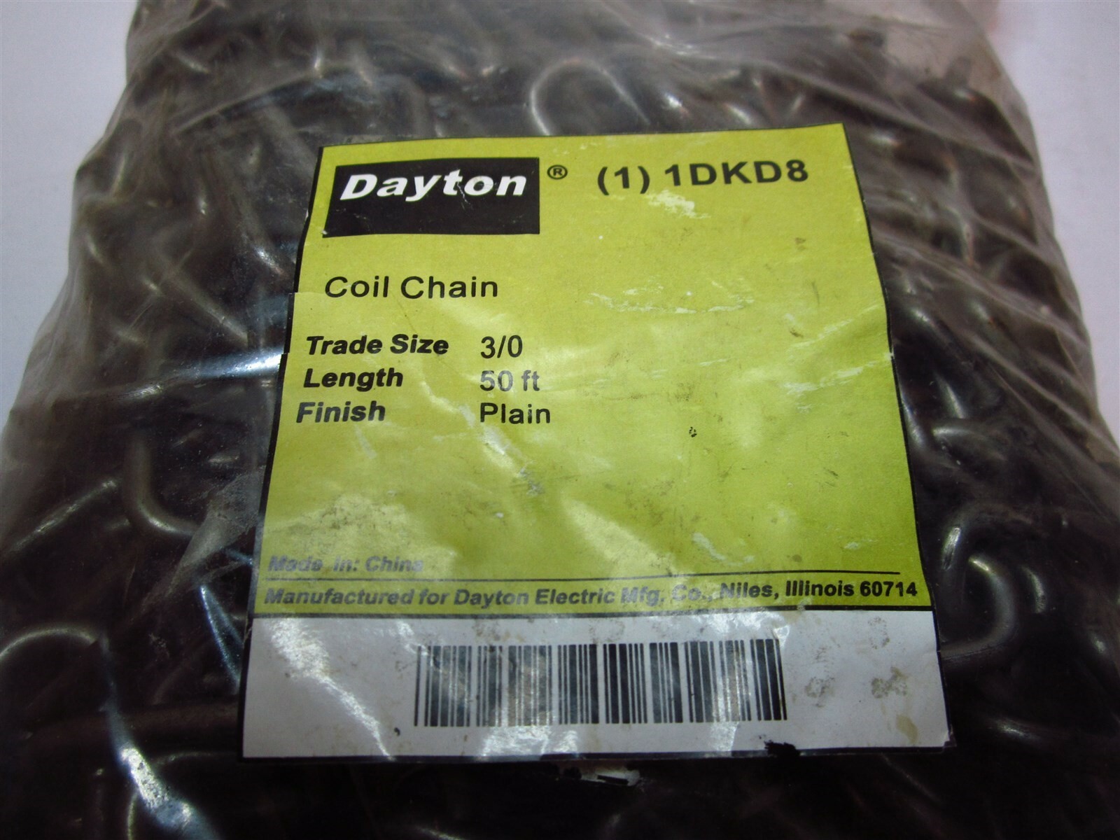 Q235 Steel Welded Coil Chain Trade Size 3/0 Length 50 ft Work Load Limit 605 lbs