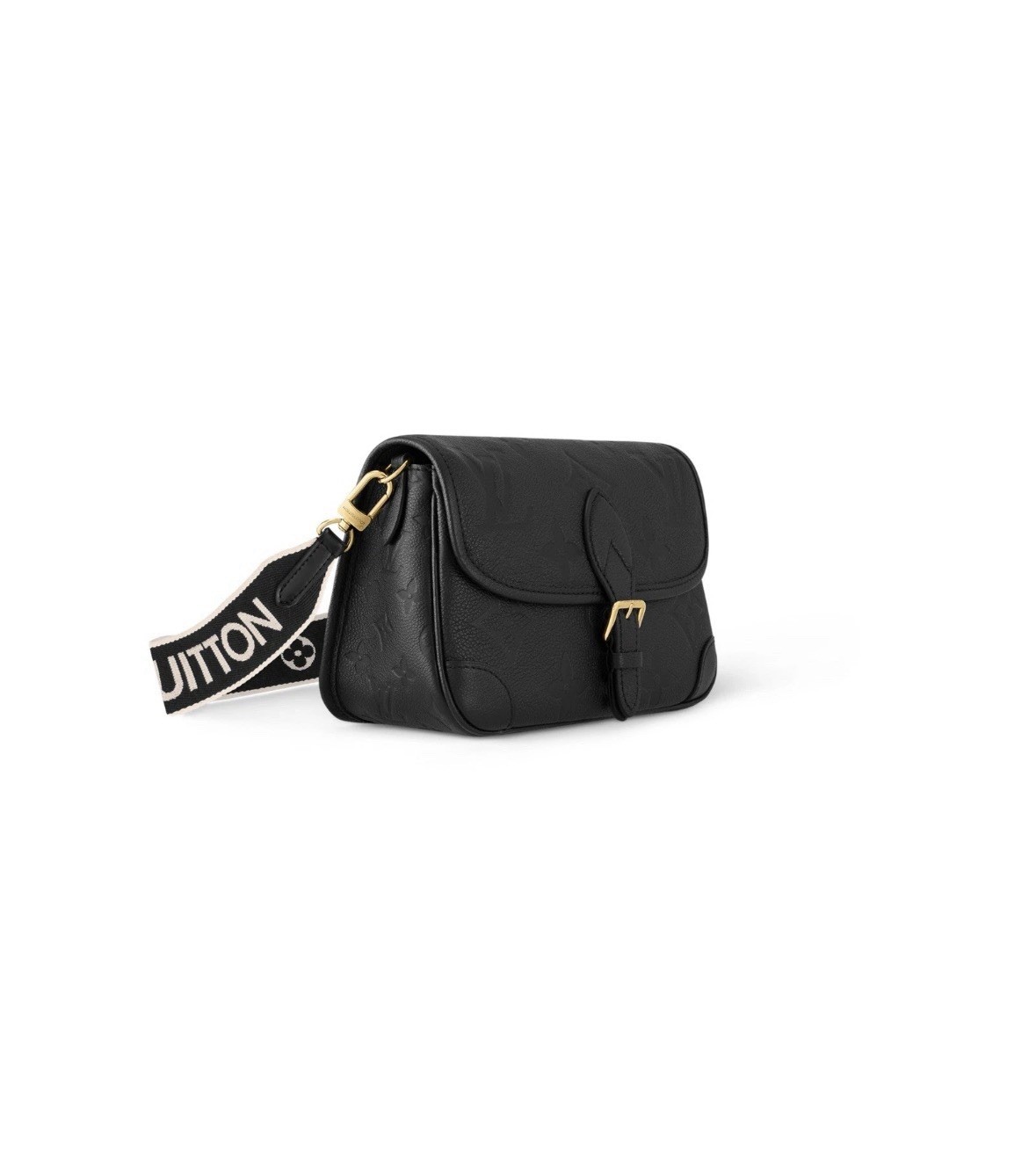 Louis Vuitton Black Embossed Monogram Shoulder Bag, Buckle, Strap, Pockets