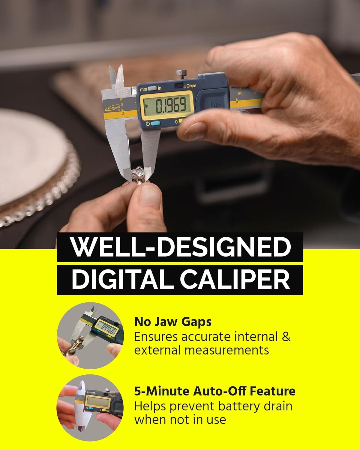 Absolute Origin 0-6″ Digital Caliper, IP54 Stainless Steel, SPC/USB Output Port