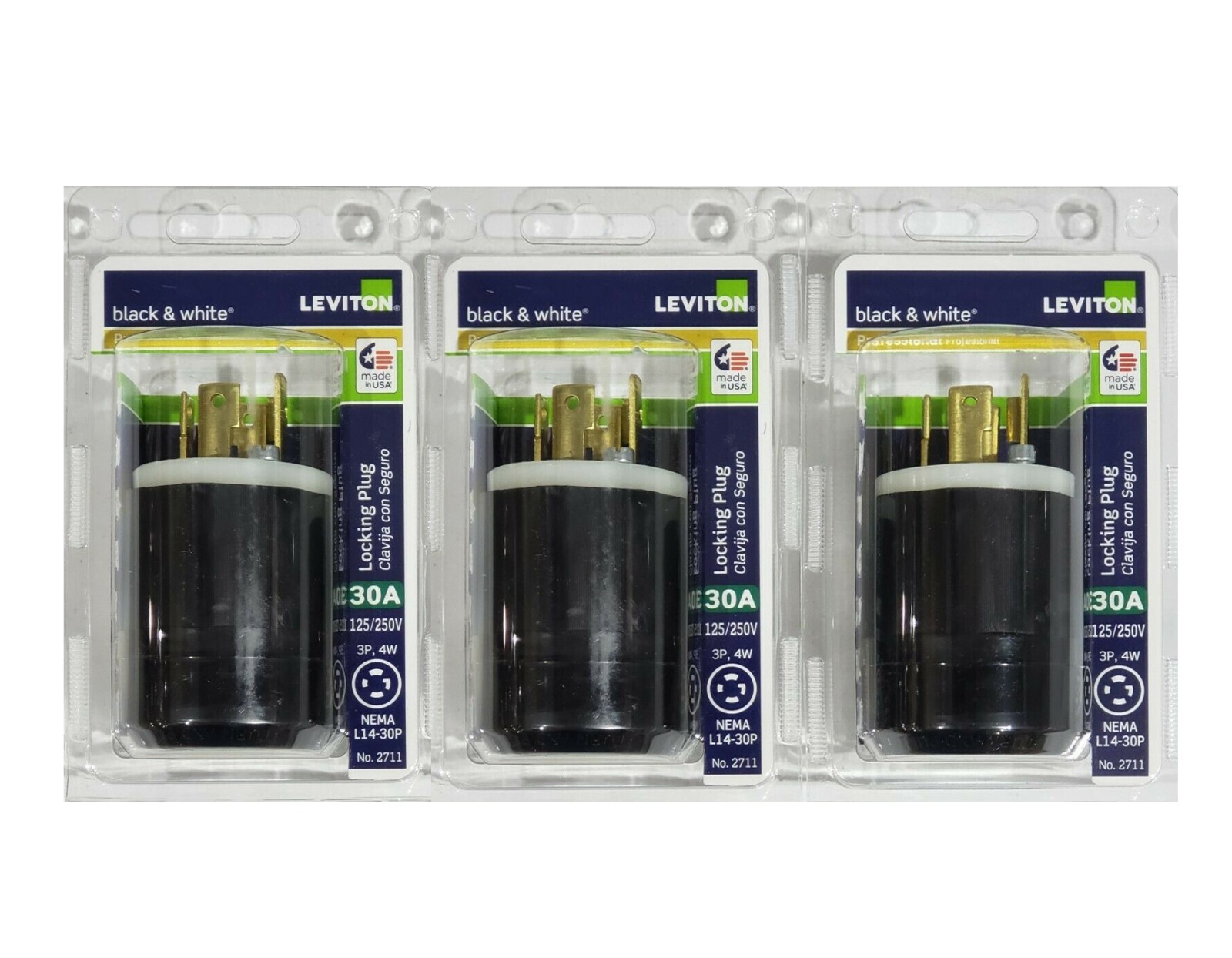 Leviton 2711-CS Pro Electrical Locking Plug 2711, 30A 125/250V – 3 PACK