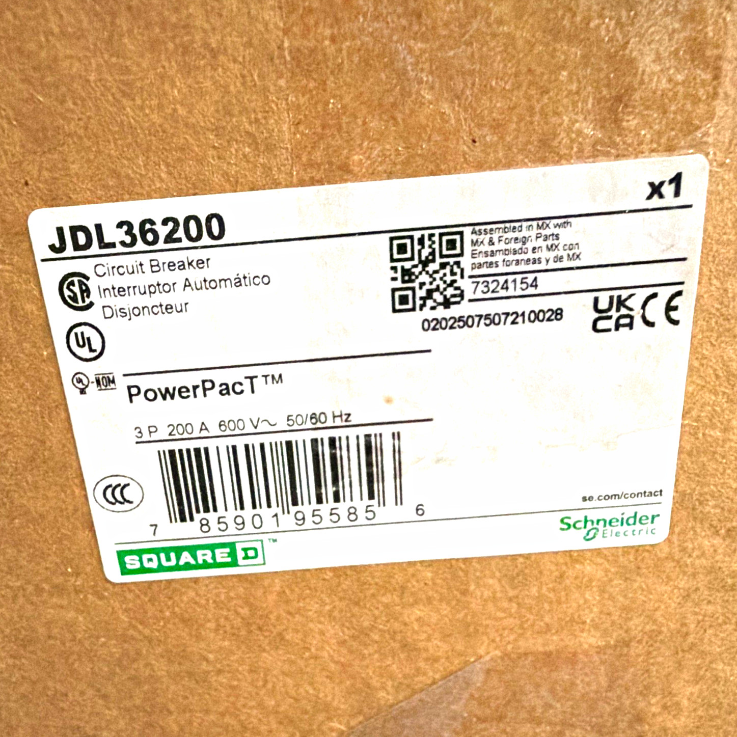 Square D JDL36200 200Amp 600V Circuit Breaker