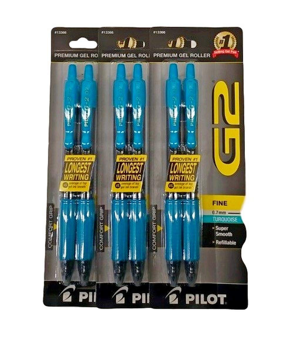 Pilot G2 Turquoise Gel Ink Pen 0.7mm Fine Point 2 Pack of 3 Premium Writing T…