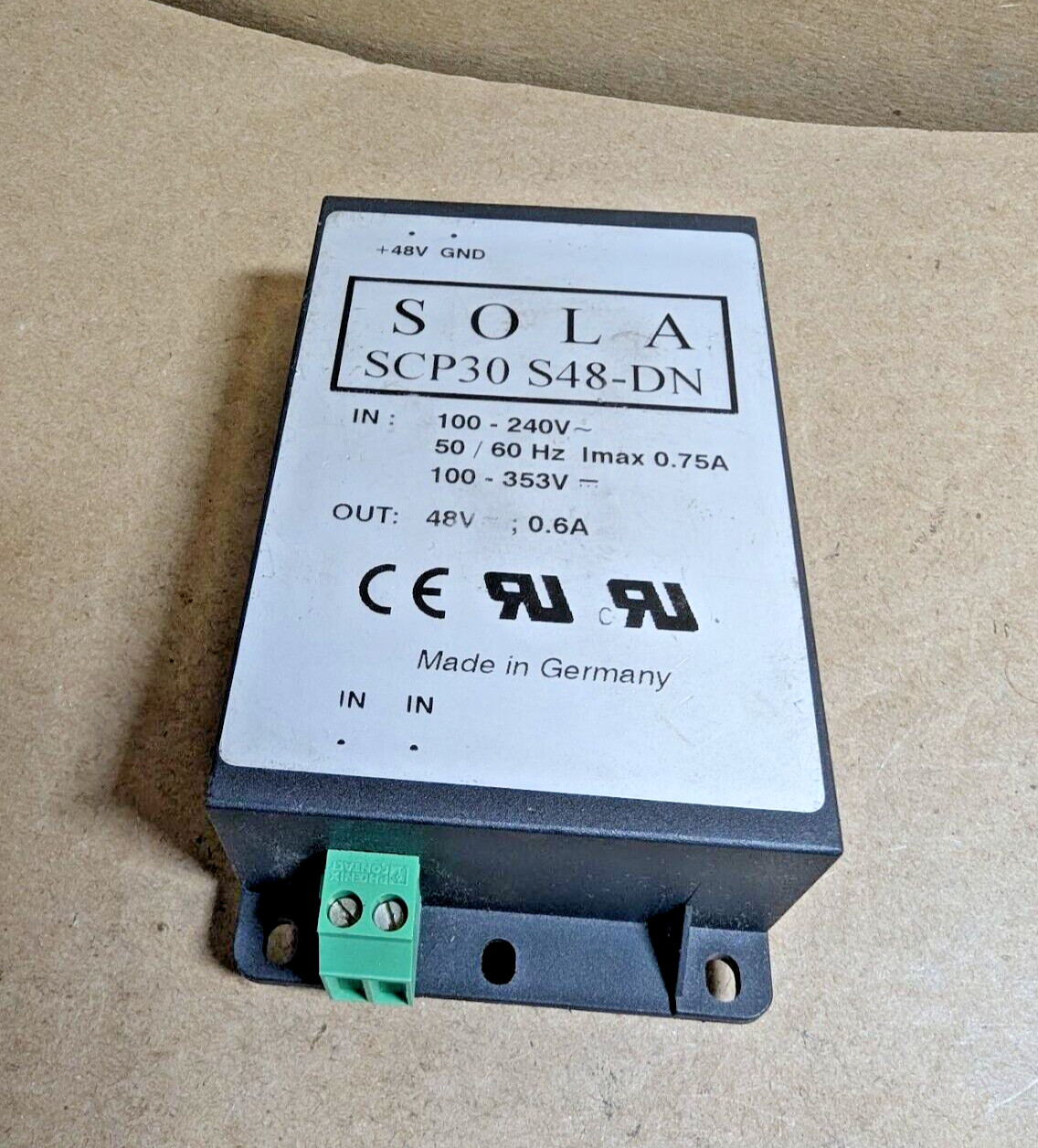SolaHD SCP30S48-DN 48VDC Power Supply, AC-DC,0.6A, 120-240VAC/ 100-353VDC Input