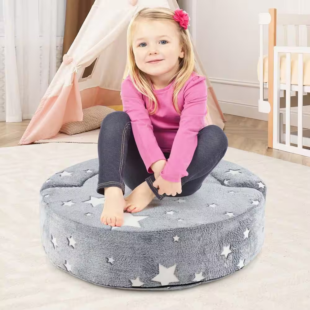 Gray Flannel Fabric Kids Plush Couch with Machine Washable Cover Soft Sponge Pad