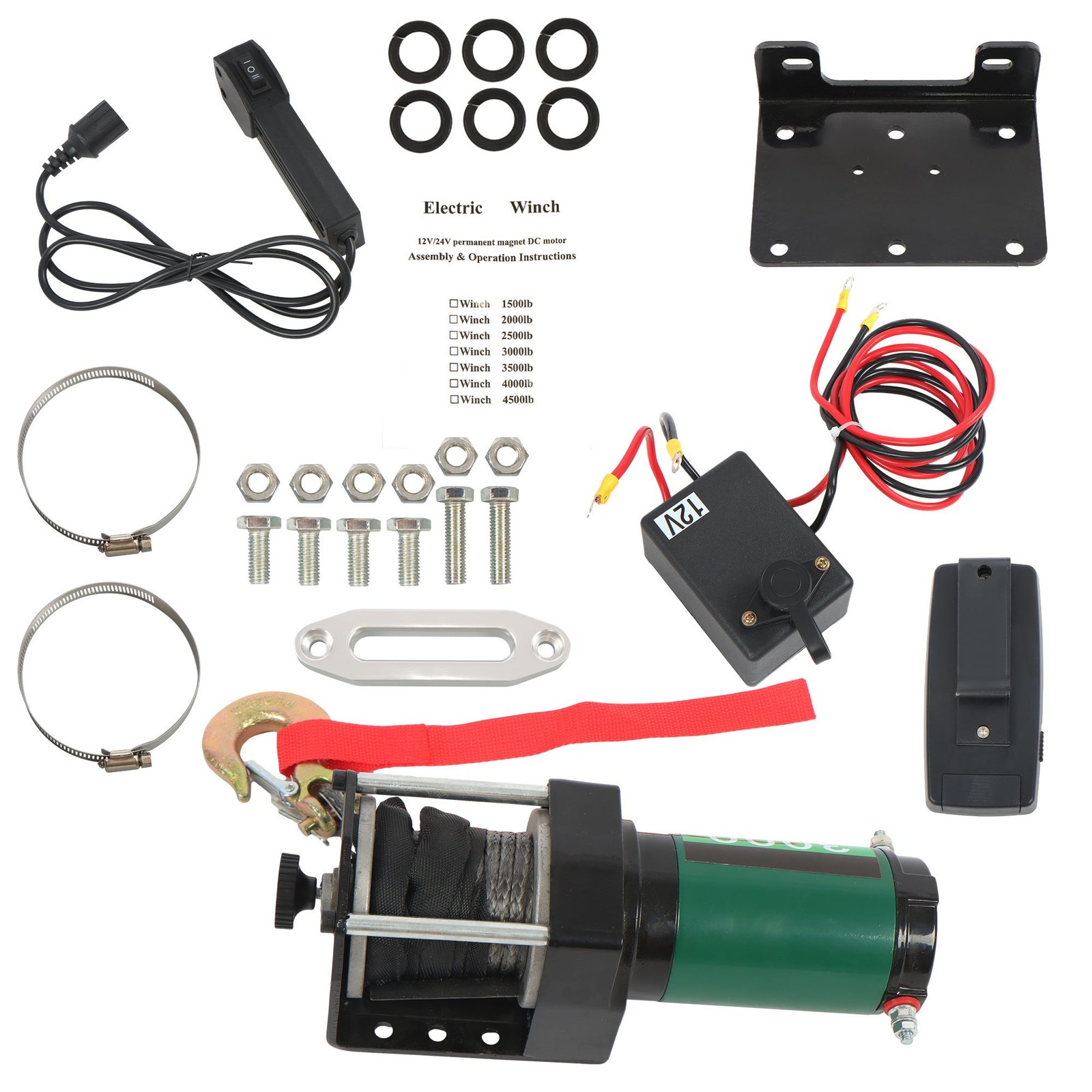 12V 3000LBS 1.3HP Electric Winch 32ft Synthetic Rope Wireless & Wired Remote