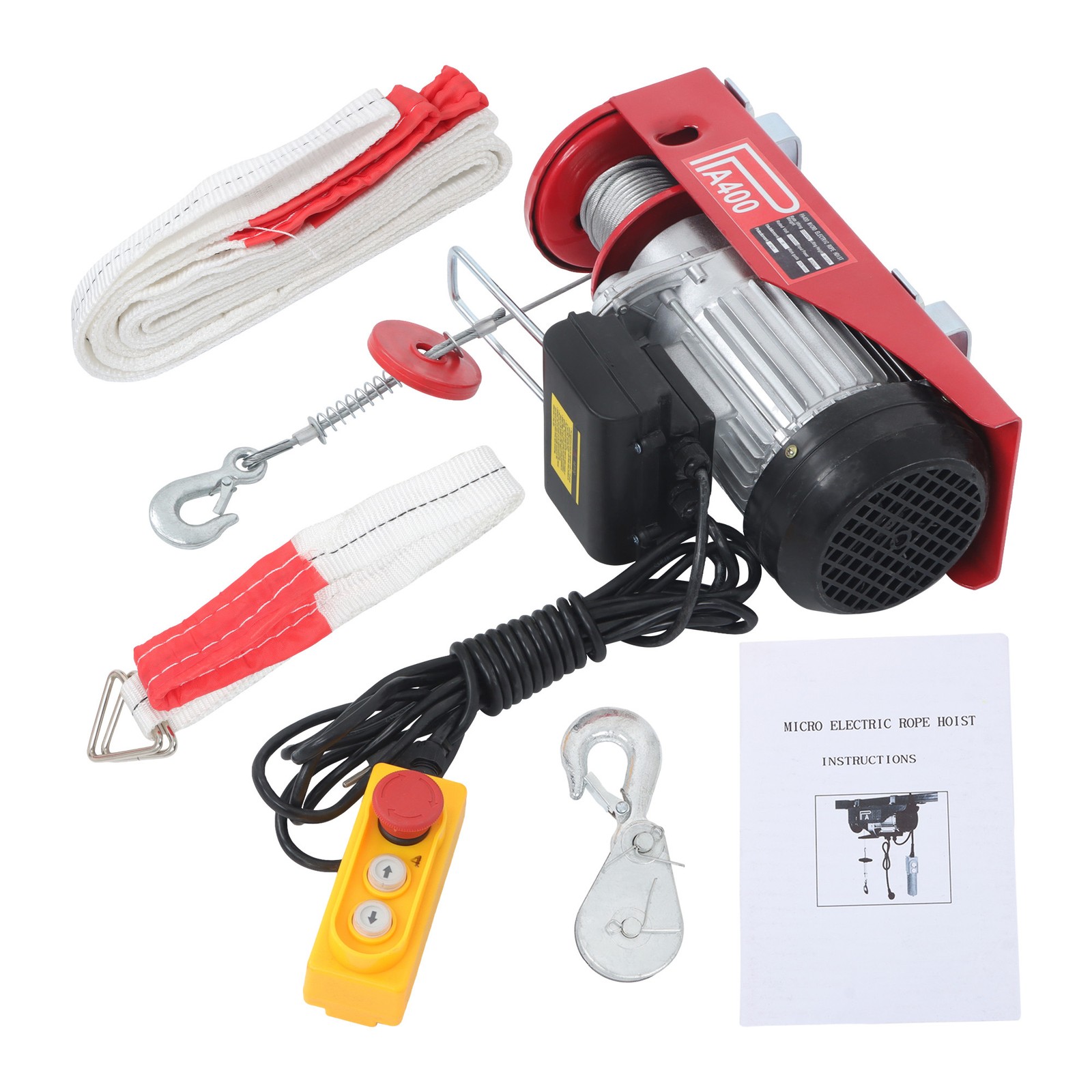110V Electric Hoist 880lbs Crane Winch with Wired Remote Control 850W
