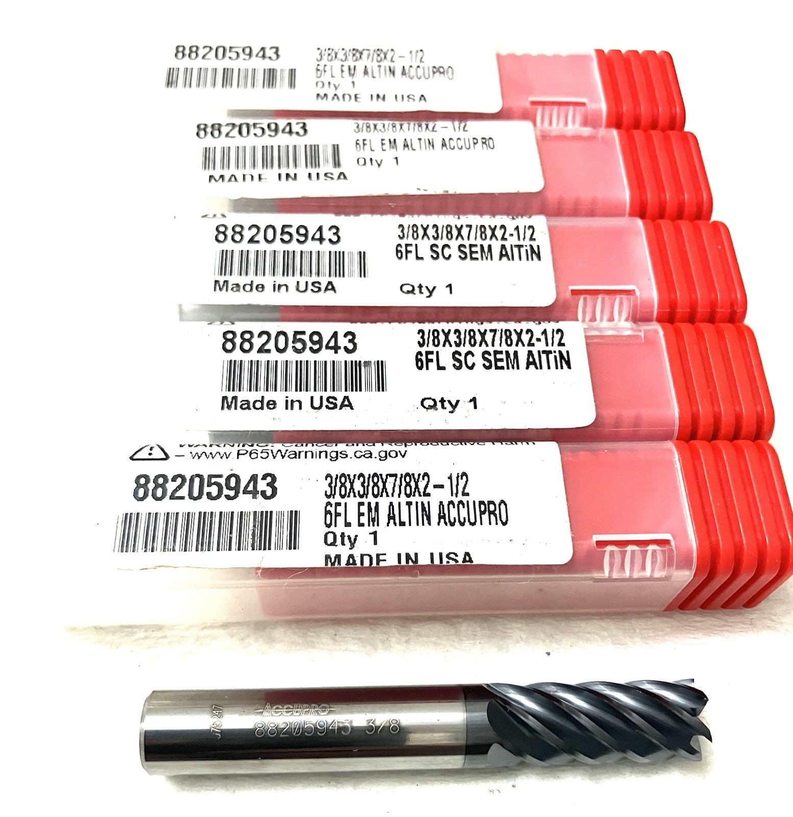 5PC Accupro 88205943 3/8″ 6FL Carbide Square End Mill AlTiN .3750 NEW LOT CNC
