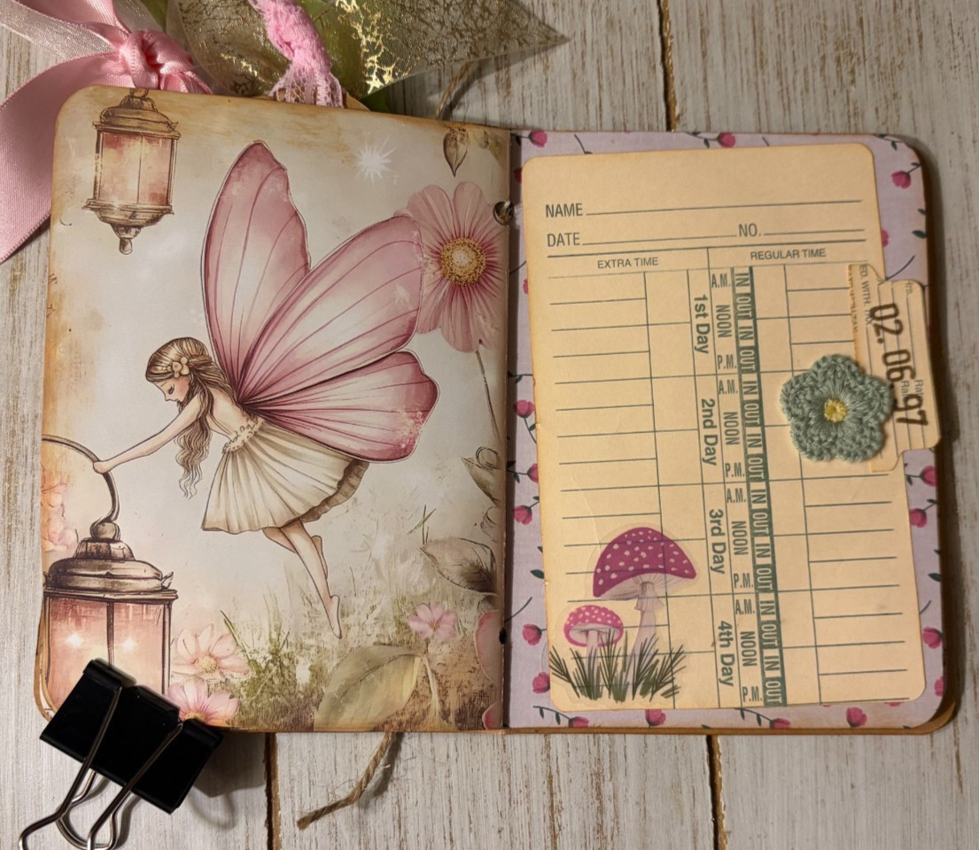 Junk Journal Handmade Booklet Book Vintage «Pink Fairies» Pockets, Ephemera