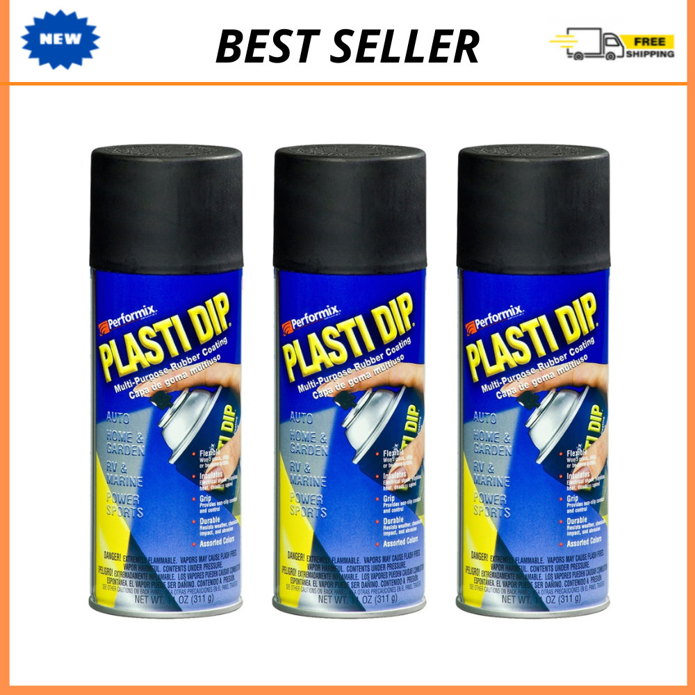 (3 Pack) Plasti Dip Matte Black Rubberized Coating Spray Paint, 11 oz, Multi-Use
