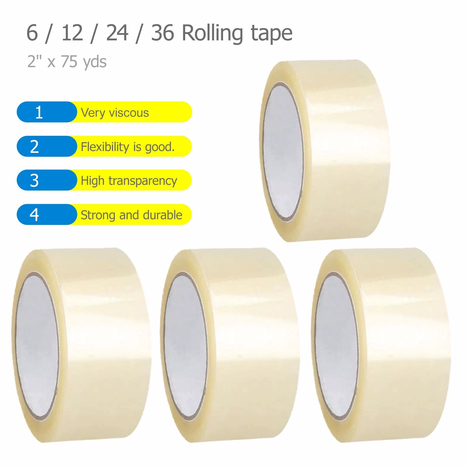 6-72pcs rolls 2″x75 yds shipping packaging clear tape express Official UL