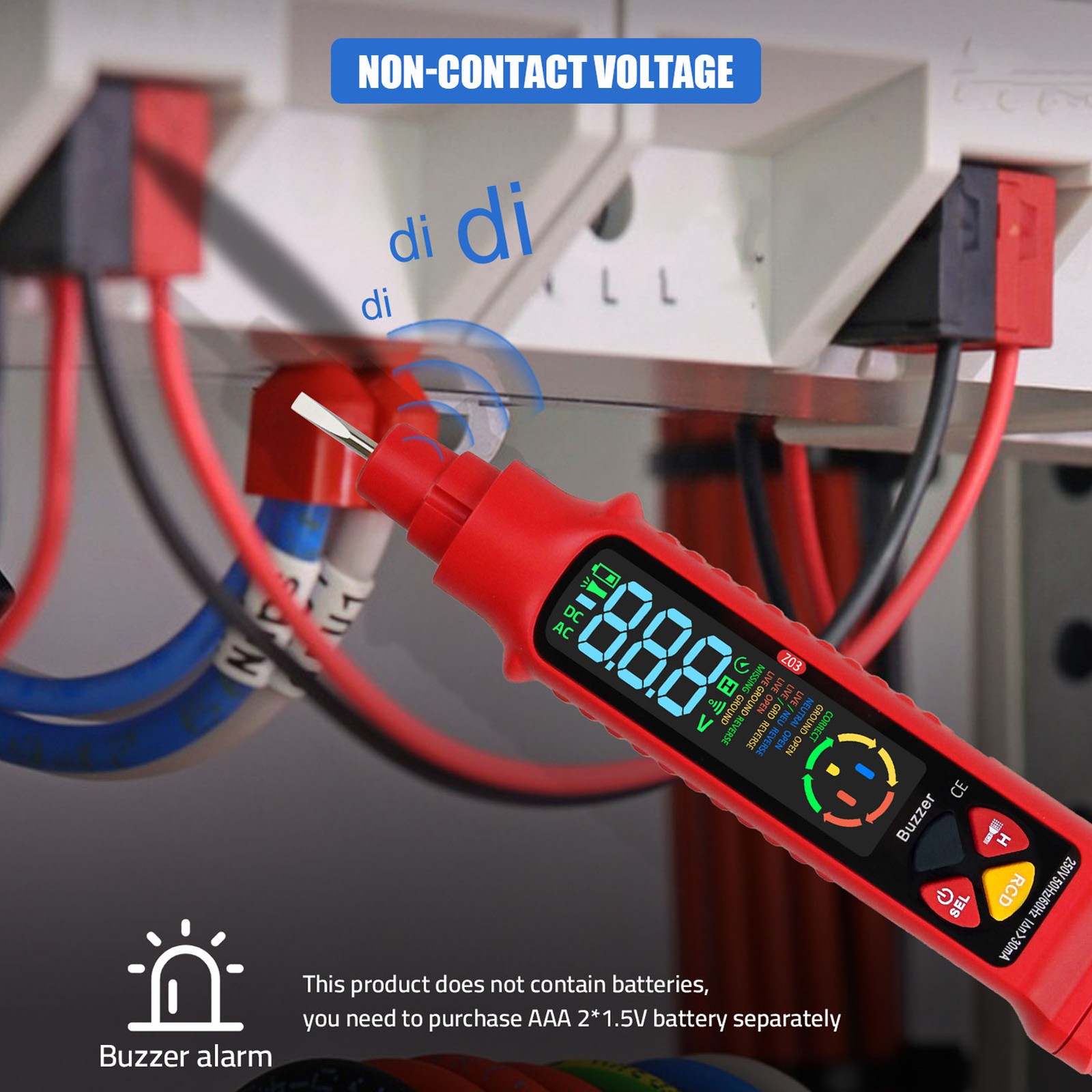 Non Contact Voltage Detector With LCD Display Neutral Live Wire Tester For Ci