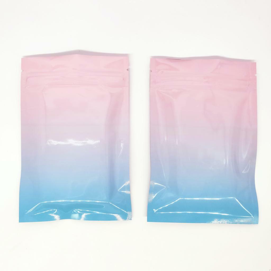 Portable Pink/Blue Ombre Cotton Candy Zip Seal Flat Foil Bags for Powder Mix