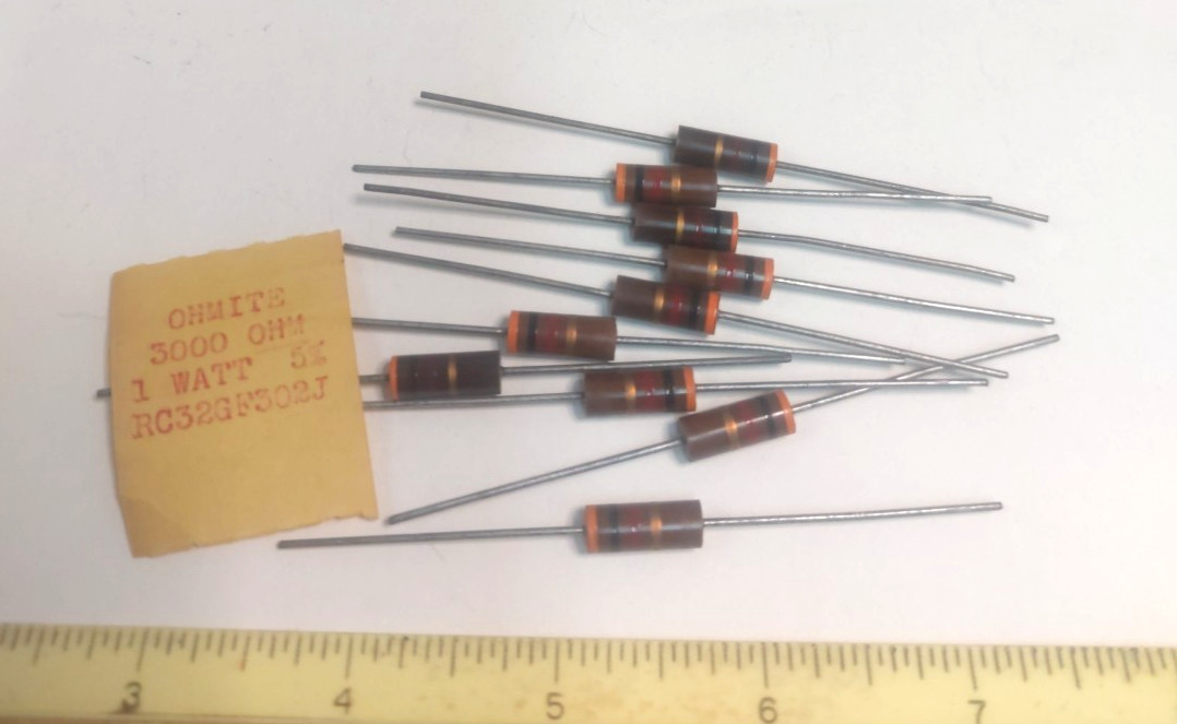 Ohmite RC32GF302J 3K Ohm 1W 5% Carbon Composition Resistor NOS USA Lot of 10