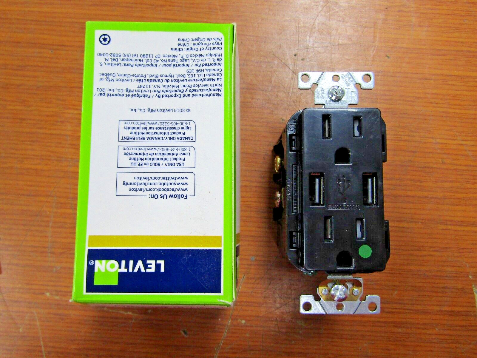 💥NEW LEVITON 15 AMP BLACK COMBO USB / RECEPTACLE 125 VAC T5632-HGE