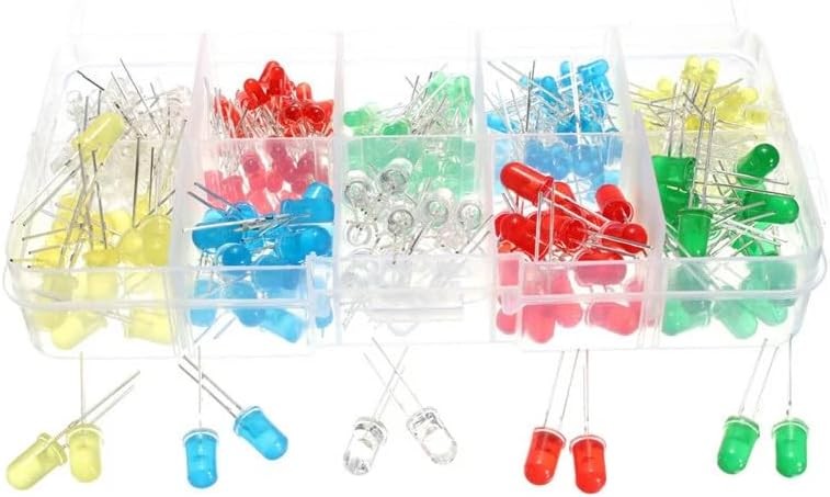 5mm 3mm LED Light Kit 300Pcs Assortment Yellow White Blue Red Green with Case
