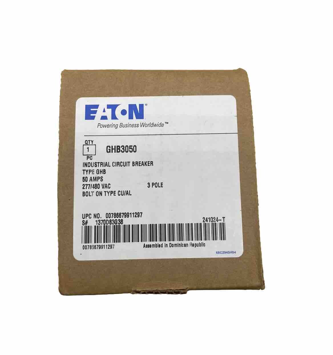 EATON GHB3050 3POLE, 50AMP, 480V CIRCUIT BREAKER – BRAND NEW IN BOX 🇺🇸