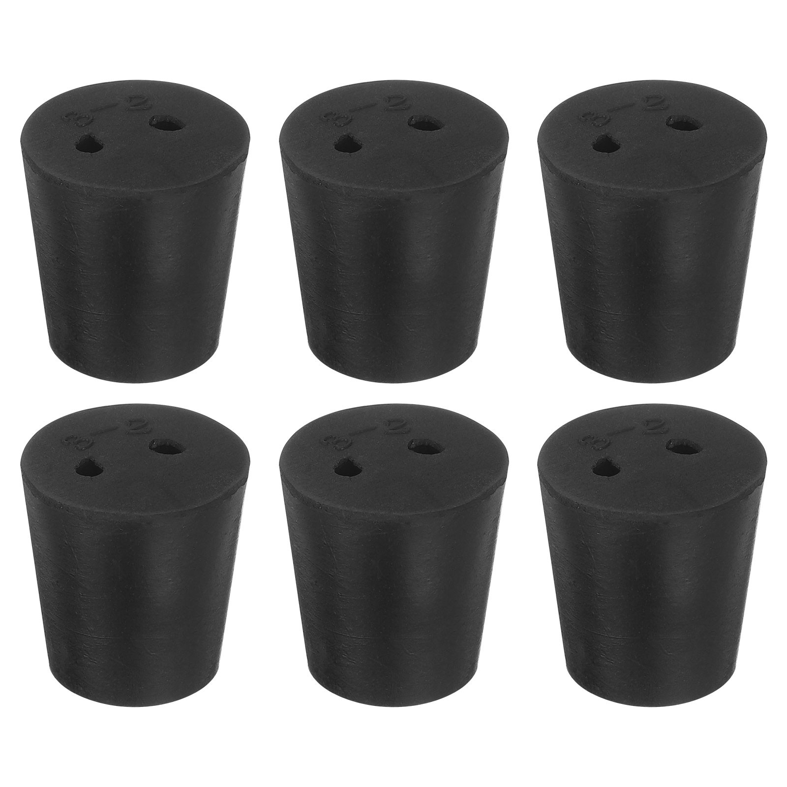 6Pcs 2-Hole Rubber Stopper Tapered Seal Tube Stopper Plug 24x18x25mm Black