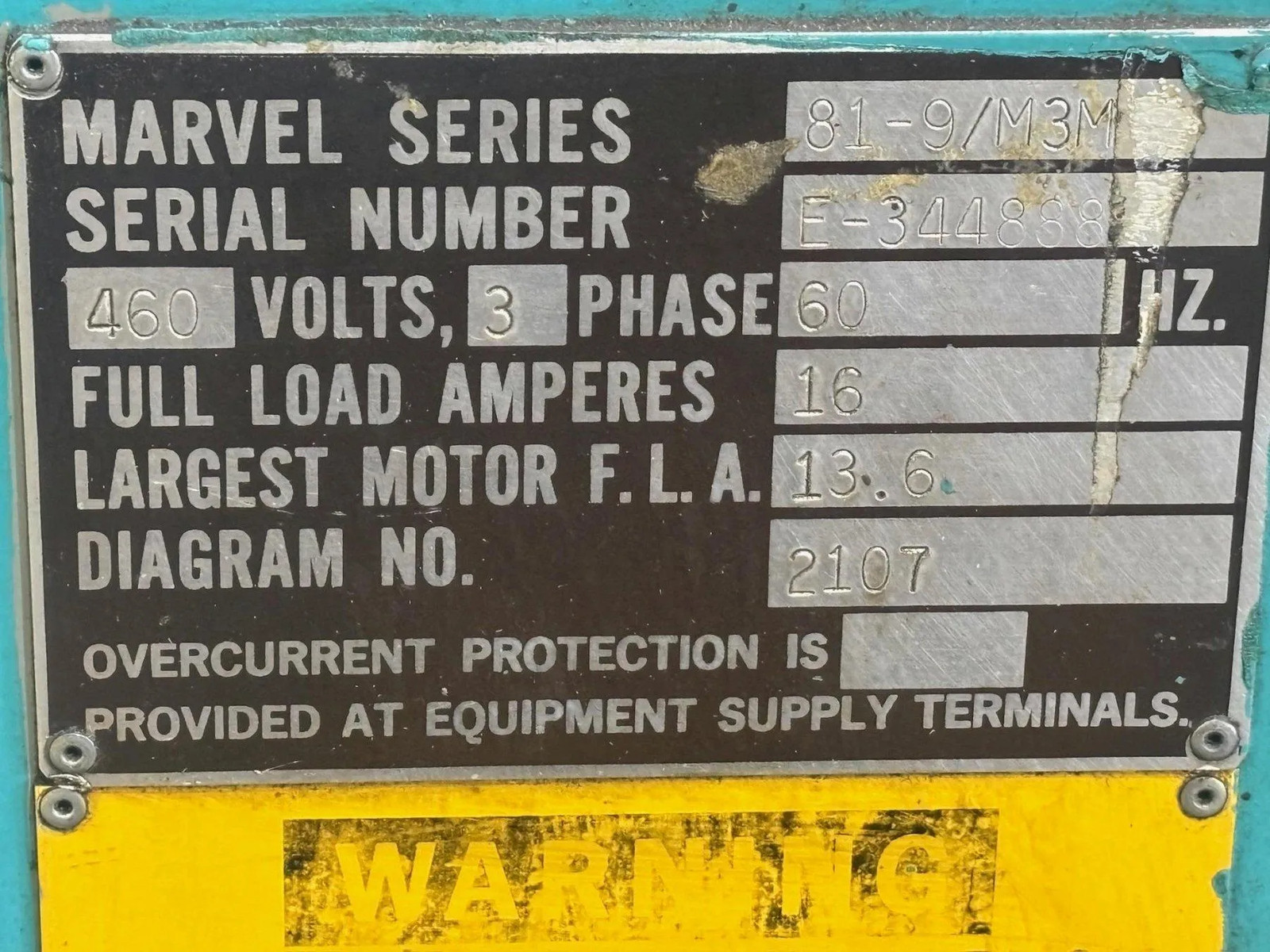 18” X 20” MARVEL MODEL #81-9/M3M SEMI-AUTO MITRE HEAD VERTICAL BAND SAW: STO