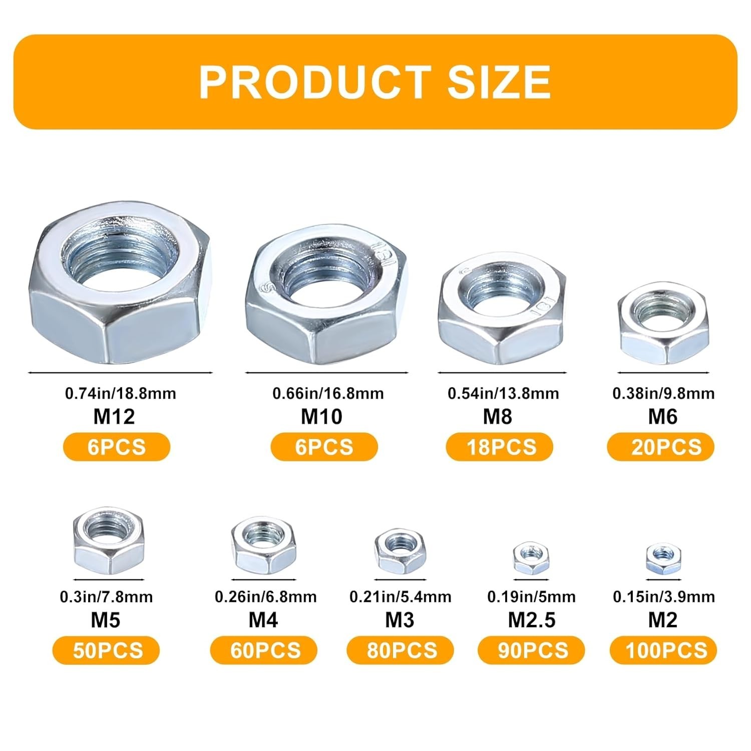 Metric Hex Nuts Assortment Kit, 430 Pcs Stainless Steel Hex Nuts Set, Hex Har…
