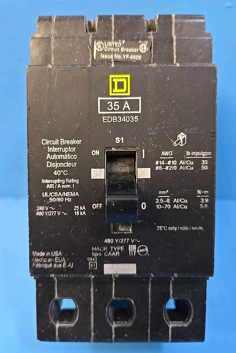 Square D EDB34035 35A 480V 3Pole Circuit Breaker