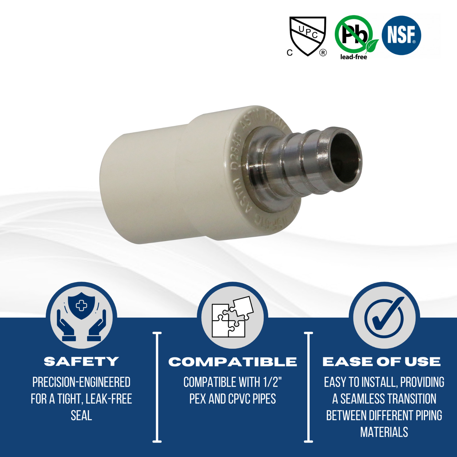 10 PIECES 1/2″ PEX X 1/2″ CPVC TRANSITION COUPLING (LEAD FREE BRASS