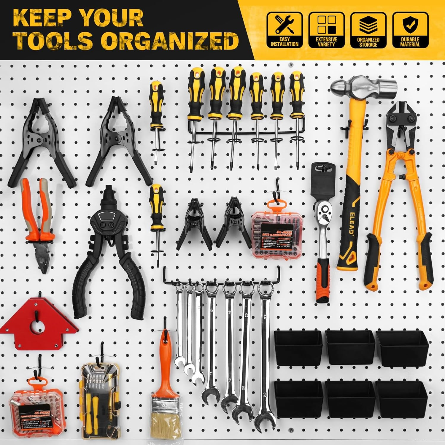 286-Piece Extra Thick Pegboard Hooks Set, 1/4″ Heavy Duty Black Peg Board Organi
