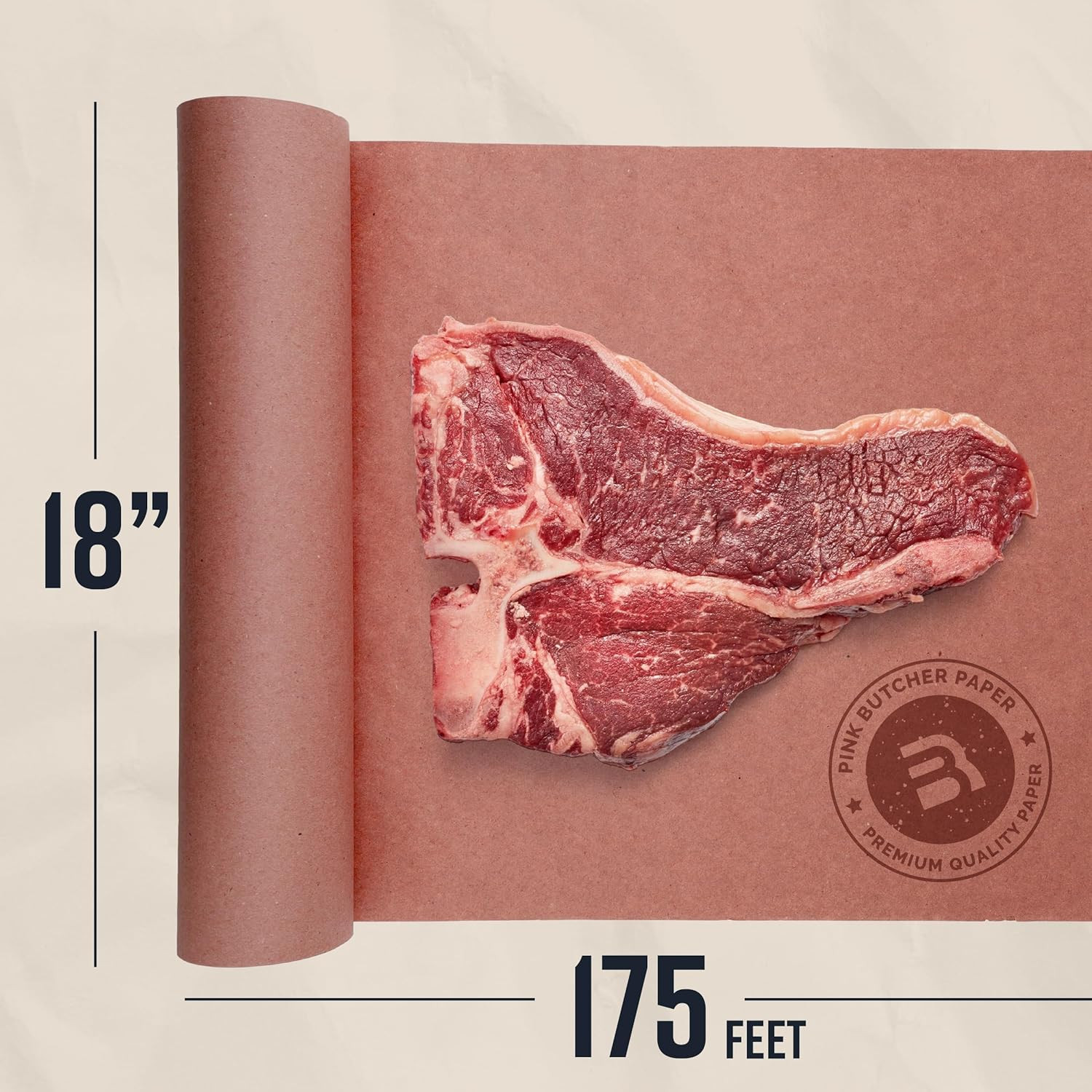 Pink Butcher Paper Roll 18″X175′ (2100 Inch) – USA Made – Food-Grade Peach Butch