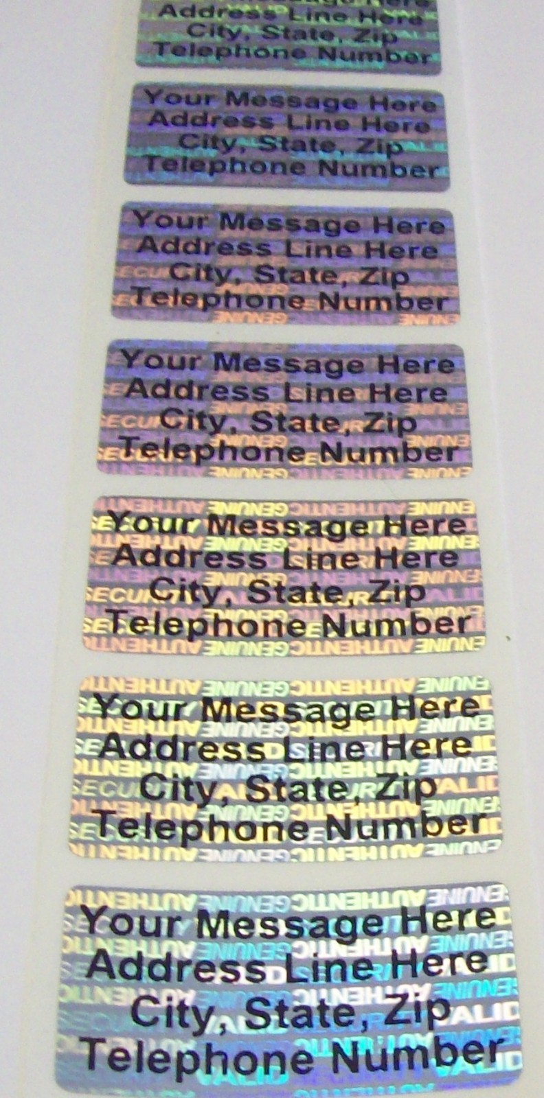 SV175c 1000 CUSTOMIZED SVAG .75″ x 1.5″ Hologram Security Stickers