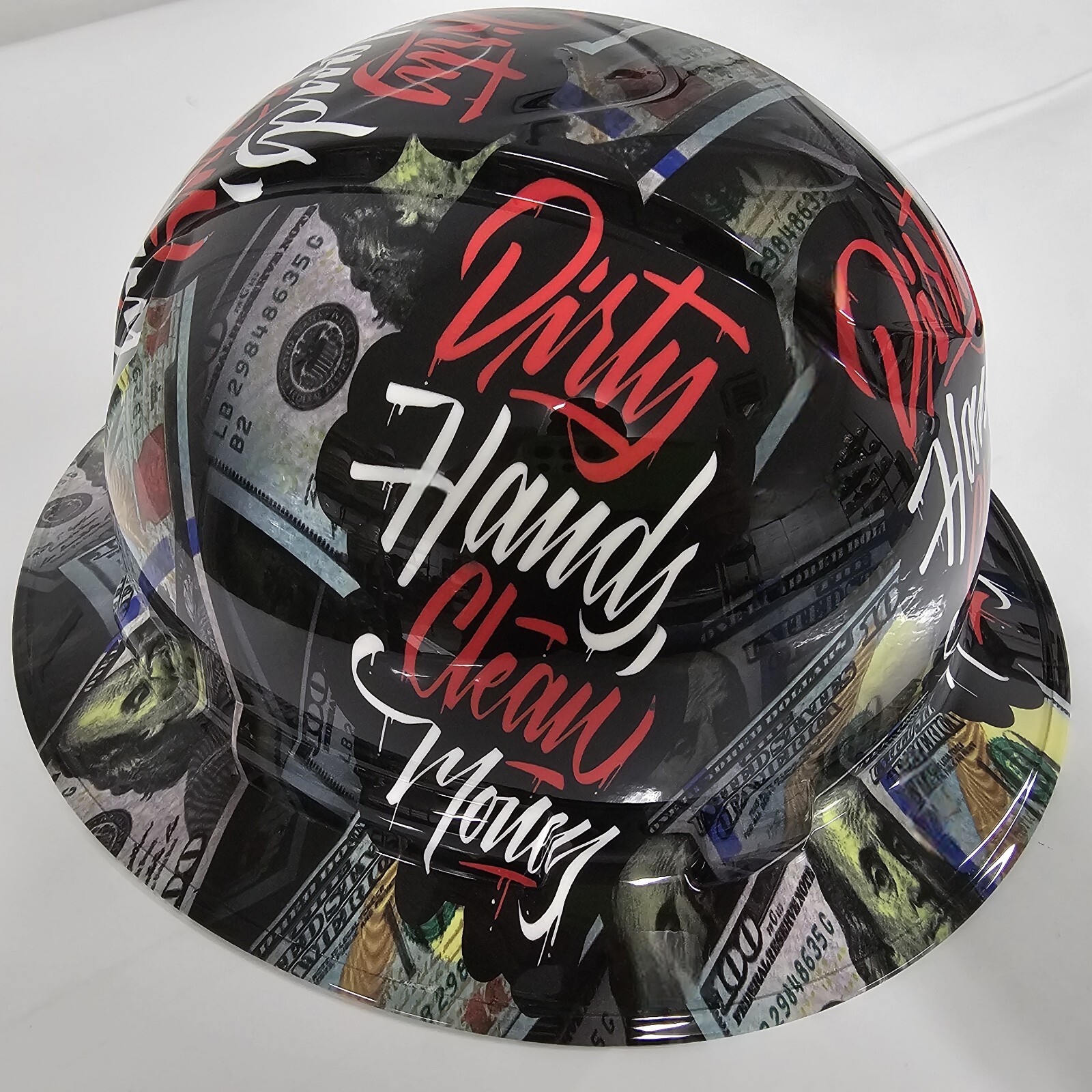 full brim hard hat custom hydro dipped IN DIRTY HANDS CLEAN MONEY NEW
